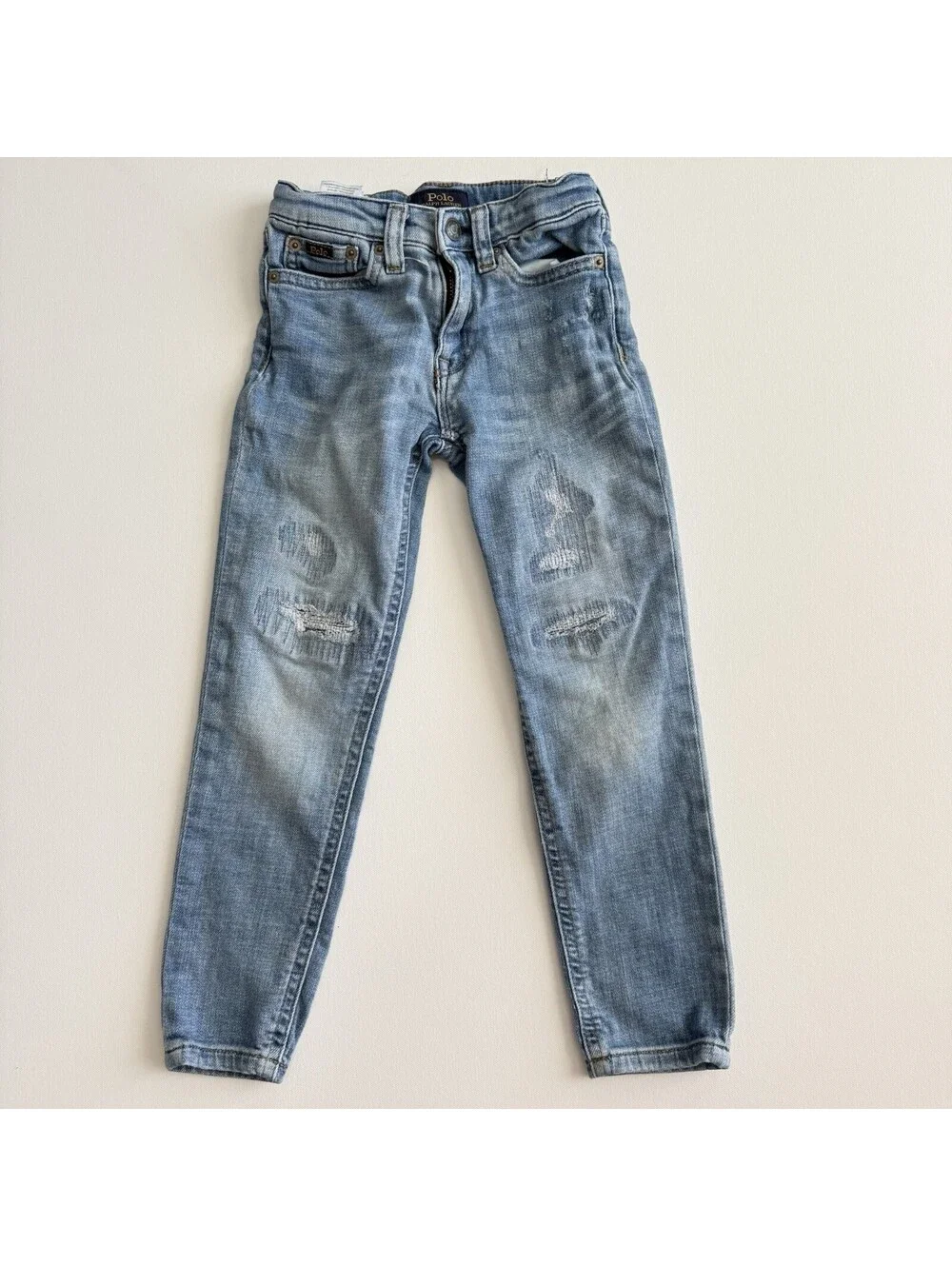 Polo Ralph Lauren Tompkins HR Skinny Jeans Girls Size 5 Distressed Light Wash